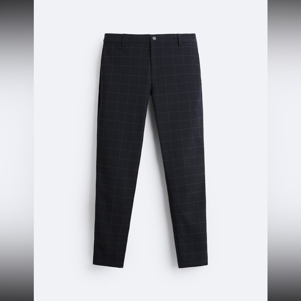 Zara slim fit stretch pants men’s blue gray check medium 31